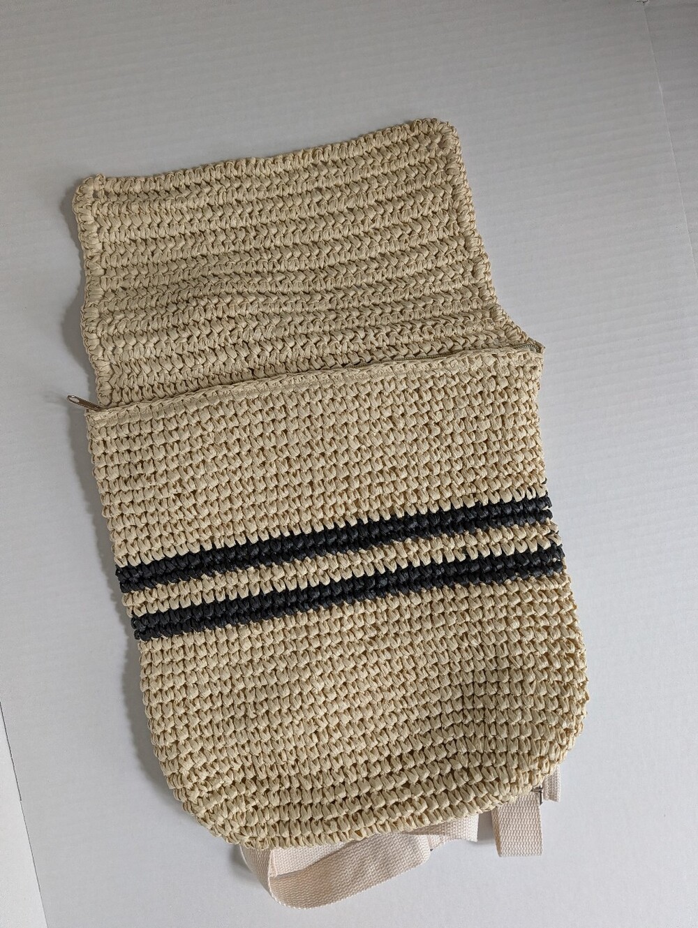 Woven Straw Crossbody Bag with Black Stripes